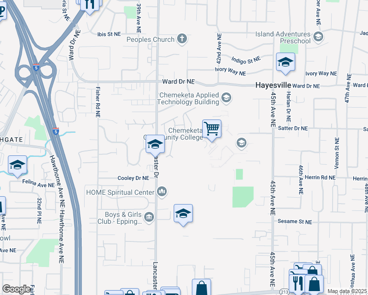 map of restaurants, bars, coffee shops, grocery stores, and more near 4178 Embassy Way Northeast in Salem