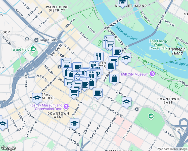 map of restaurants, bars, coffee shops, grocery stores, and more near 330 2nd Avenue South in Minneapolis