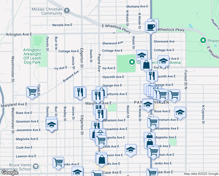 map of restaurants, bars, coffee shops, grocery stores, and more near 678 Orange Avenue East in Saint Paul