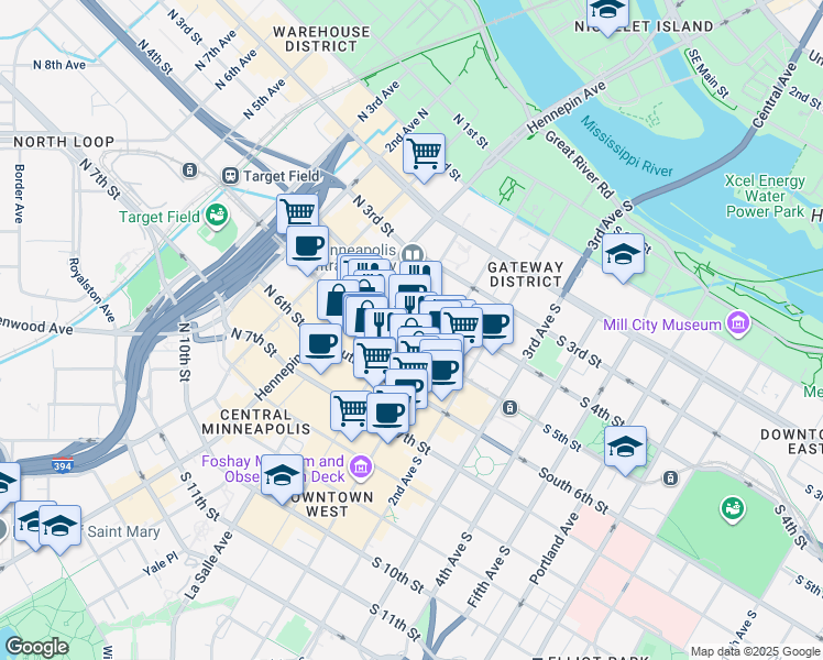 map of restaurants, bars, coffee shops, grocery stores, and more near in Minneapolis