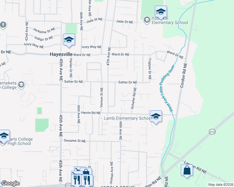 map of restaurants, bars, coffee shops, grocery stores, and more near 4128 Penticton Circle Northeast in Salem