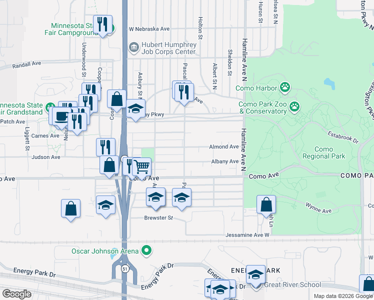 map of restaurants, bars, coffee shops, grocery stores, and more near 3 Pascal Street in Saint Paul
