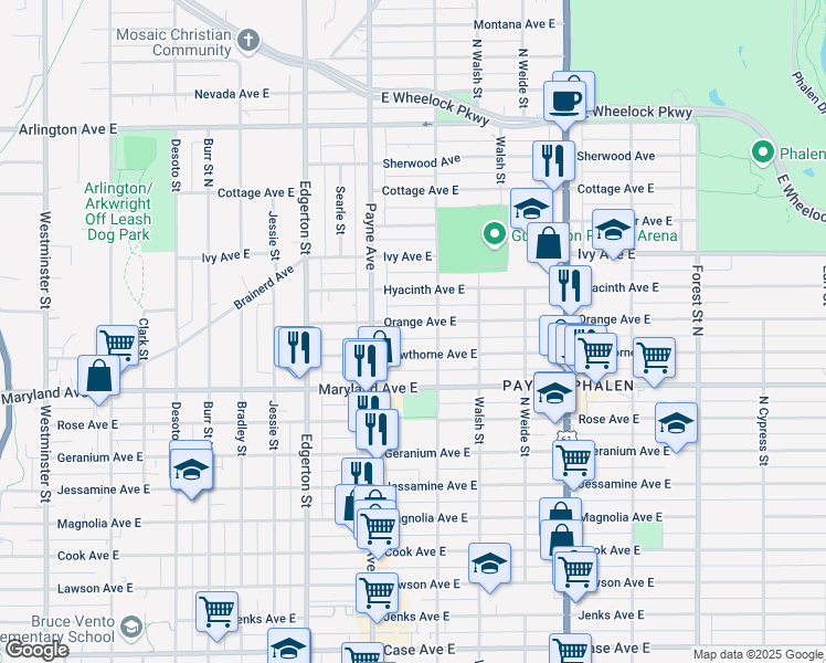 map of restaurants, bars, coffee shops, grocery stores, and more near 678 Orange Avenue East in Saint Paul