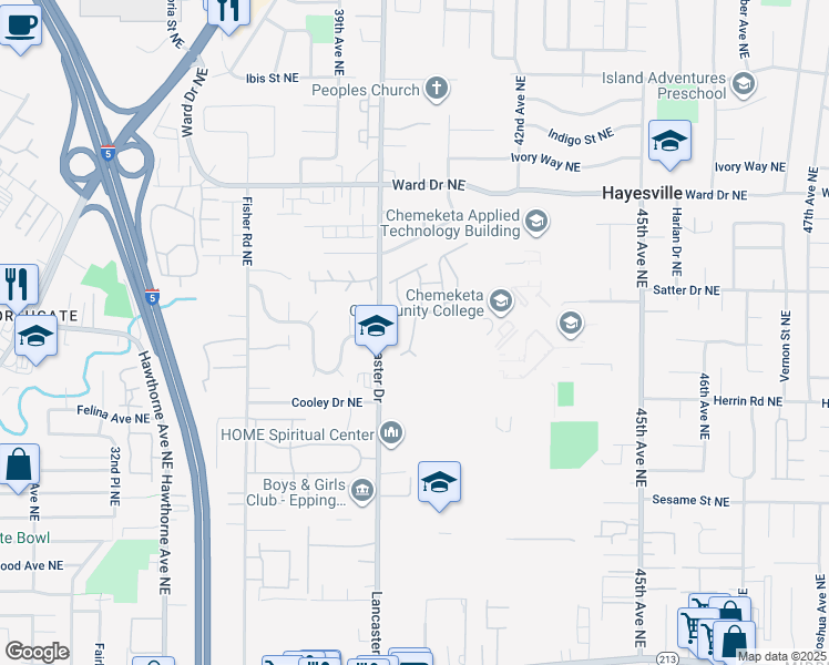 map of restaurants, bars, coffee shops, grocery stores, and more near 4169 Campus Loop Northeast in Salem