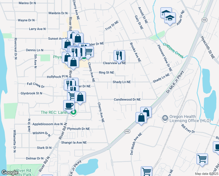 map of restaurants, bars, coffee shops, grocery stores, and more near 3682 Ellie Court Northeast in Keizer