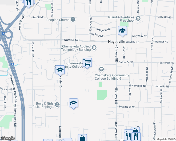 map of restaurants, bars, coffee shops, grocery stores, and more near 4000 Lancaster Drive Northeast in Salem