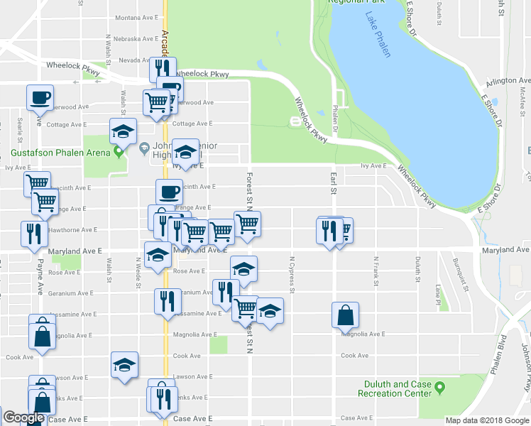 map of restaurants, bars, coffee shops, grocery stores, and more near 960 Orange Avenue East in Saint Paul