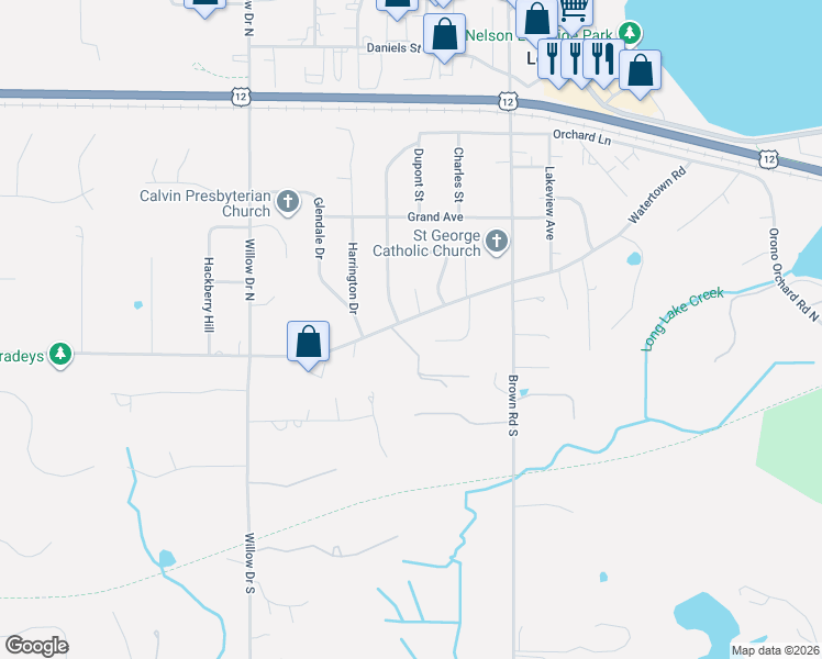 map of restaurants, bars, coffee shops, grocery stores, and more near 7 Westwood Drive in Long Lake