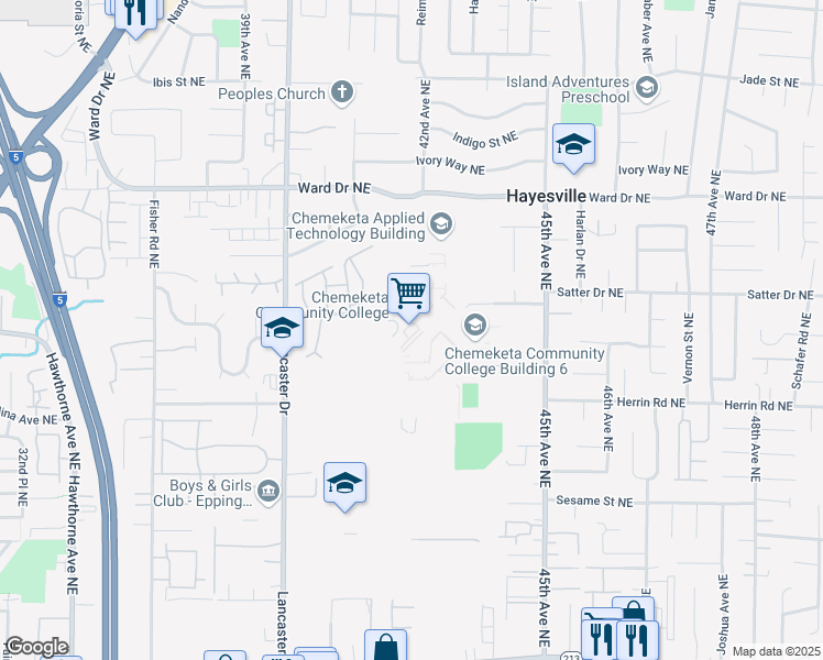 map of restaurants, bars, coffee shops, grocery stores, and more near 4000 Lancaster Drive Northeast in Salem