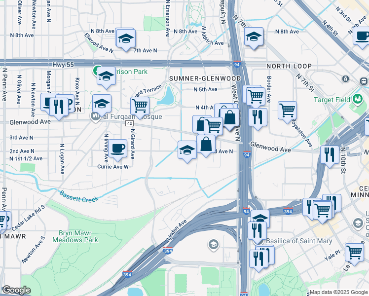 map of restaurants, bars, coffee shops, grocery stores, and more near 1010 North 2nd Avenue in Minneapolis