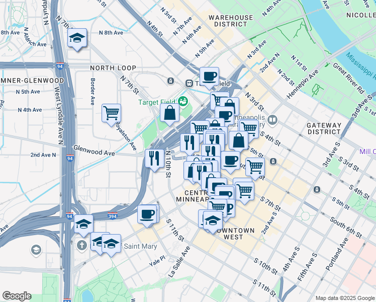 map of restaurants, bars, coffee shops, grocery stores, and more near 92 North 9th Street in Minneapolis