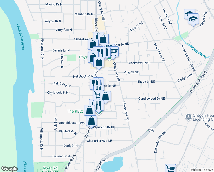 map of restaurants, bars, coffee shops, grocery stores, and more near 692 Bever Drive Northeast in Keizer
