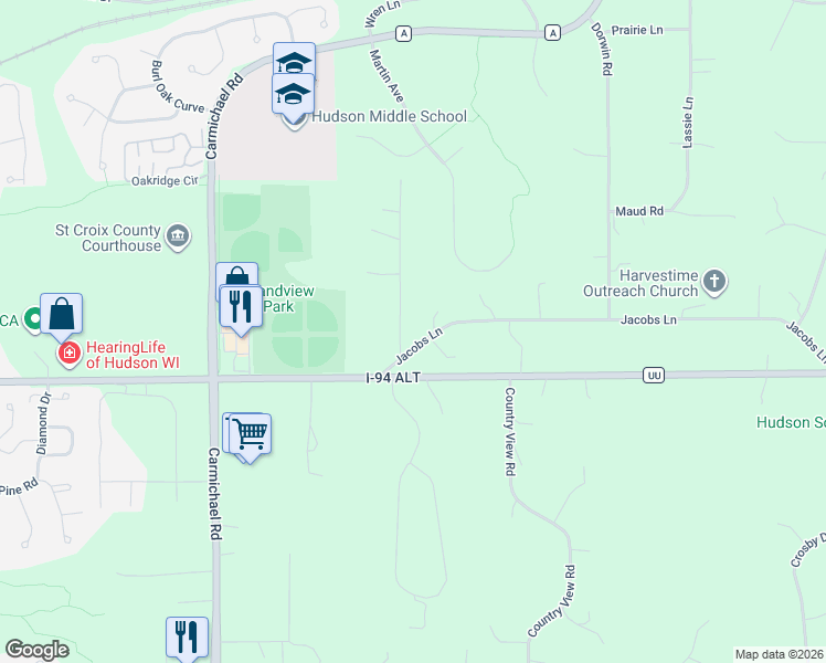 map of restaurants, bars, coffee shops, grocery stores, and more near 438 Jacobs Lane in Hudson