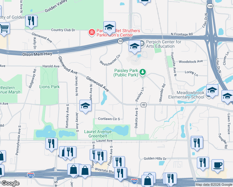 map of restaurants, bars, coffee shops, grocery stores, and more near 119 Edgewood Avenue North in Minneapolis