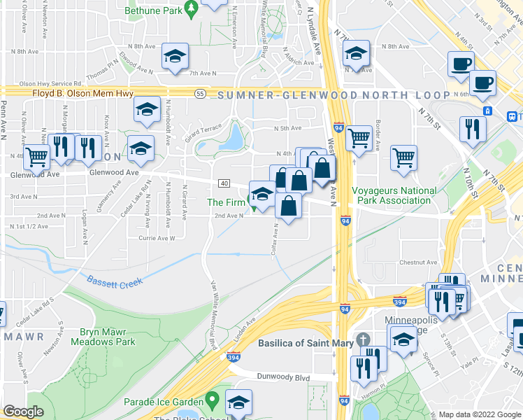 map of restaurants, bars, coffee shops, grocery stores, and more near 1010 North 2nd Avenue in Minneapolis