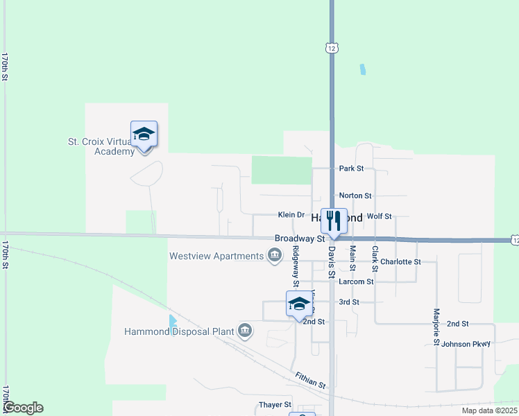 map of restaurants, bars, coffee shops, grocery stores, and more near 1265 Klein Drive in Hammond