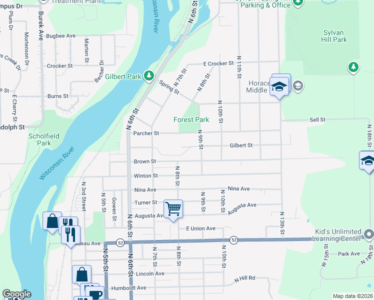 map of restaurants, bars, coffee shops, grocery stores, and more near in Wausau