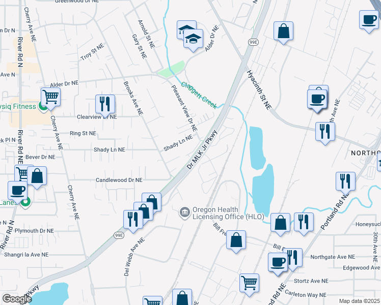 map of restaurants, bars, coffee shops, grocery stores, and more near 1484-1486 Rozilla Court Northeast in Keizer