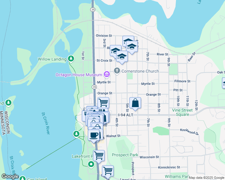 map of restaurants, bars, coffee shops, grocery stores, and more near 821 4th Street in Hudson