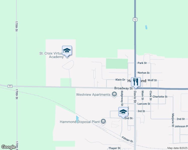 map of restaurants, bars, coffee shops, grocery stores, and more near 1415 Broadway Street in Hammond