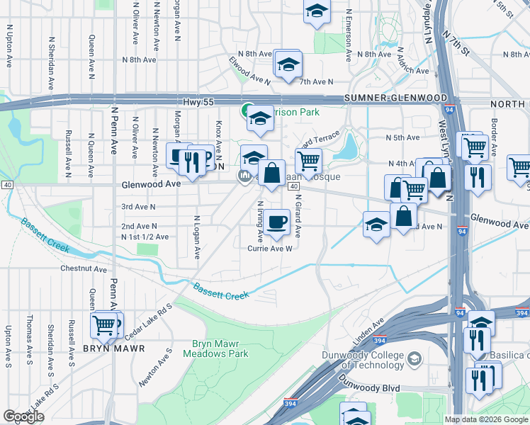 map of restaurants, bars, coffee shops, grocery stores, and more near 1415 2nd Avenue North in Minneapolis