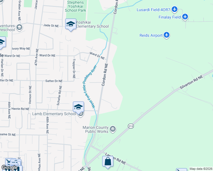 map of restaurants, bars, coffee shops, grocery stores, and more near 4128 Cordon Road Northeast in Salem