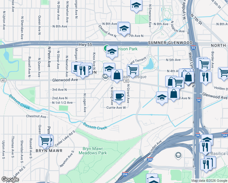 map of restaurants, bars, coffee shops, grocery stores, and more near 1415 2nd Avenue North in Minneapolis
