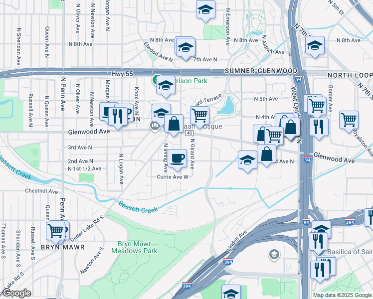 map of restaurants, bars, coffee shops, grocery stores, and more near 265 North Girard Avenue in Minneapolis