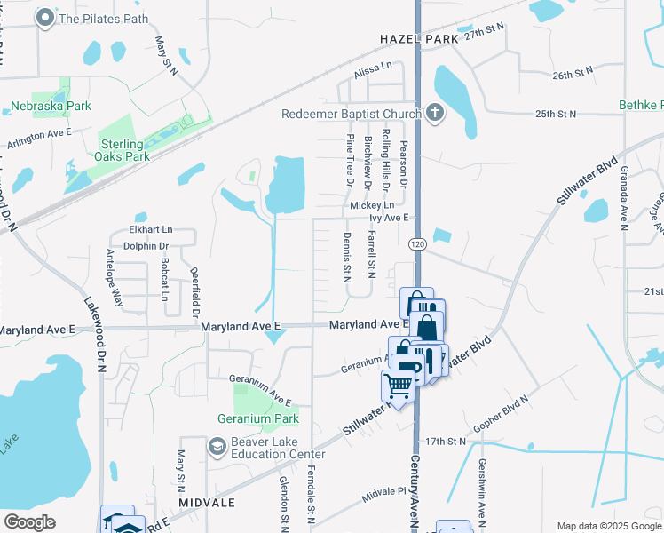 map of restaurants, bars, coffee shops, grocery stores, and more near 1230 Ferndale Street North in Maplewood