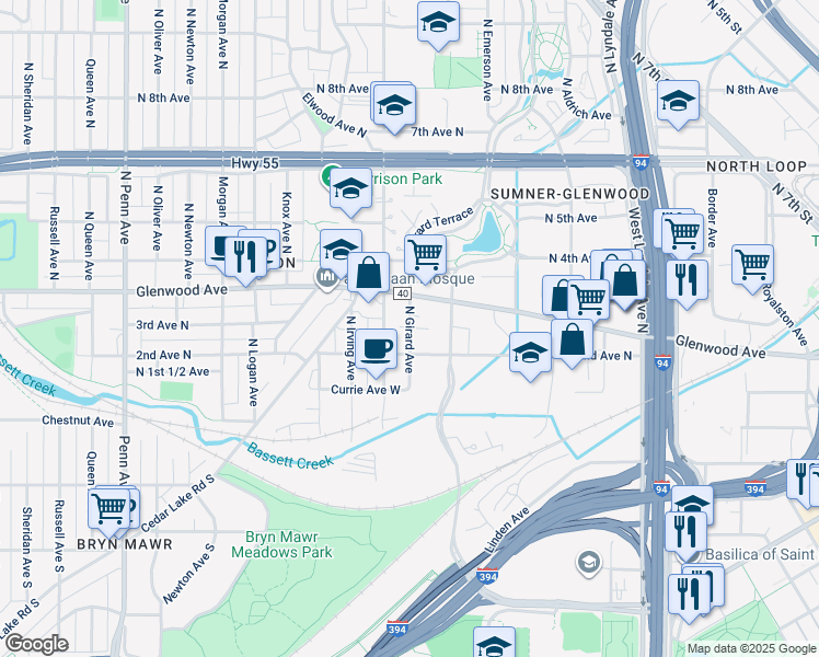 map of restaurants, bars, coffee shops, grocery stores, and more near 230 North Girard Avenue in Minneapolis