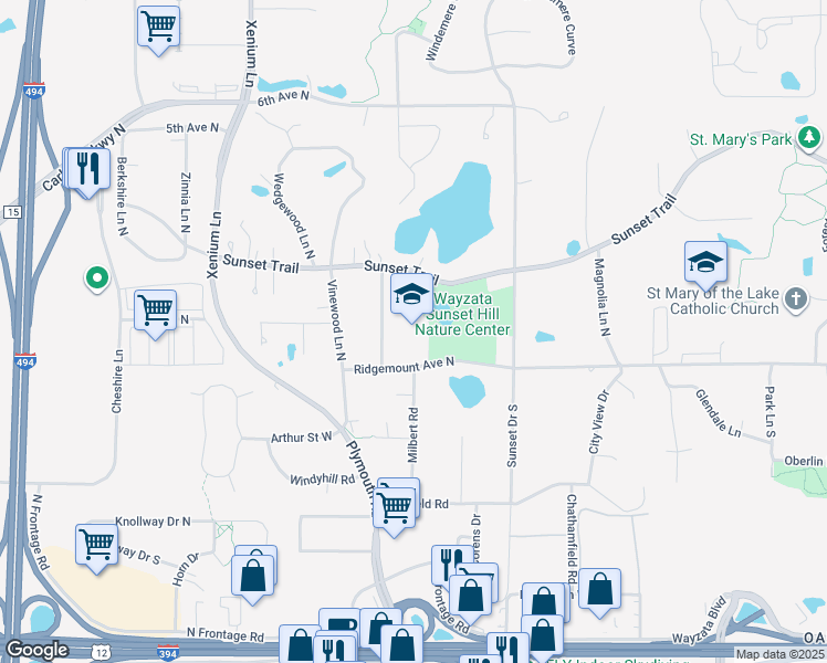 map of restaurants, bars, coffee shops, grocery stores, and more near 13005 Sunset Trail in Plymouth