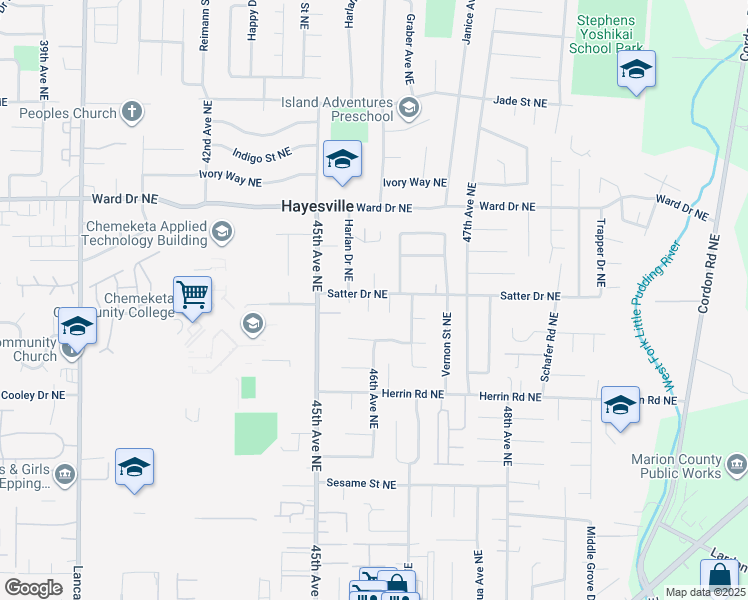 map of restaurants, bars, coffee shops, grocery stores, and more near 4196 Merrimac Court Northeast in Salem