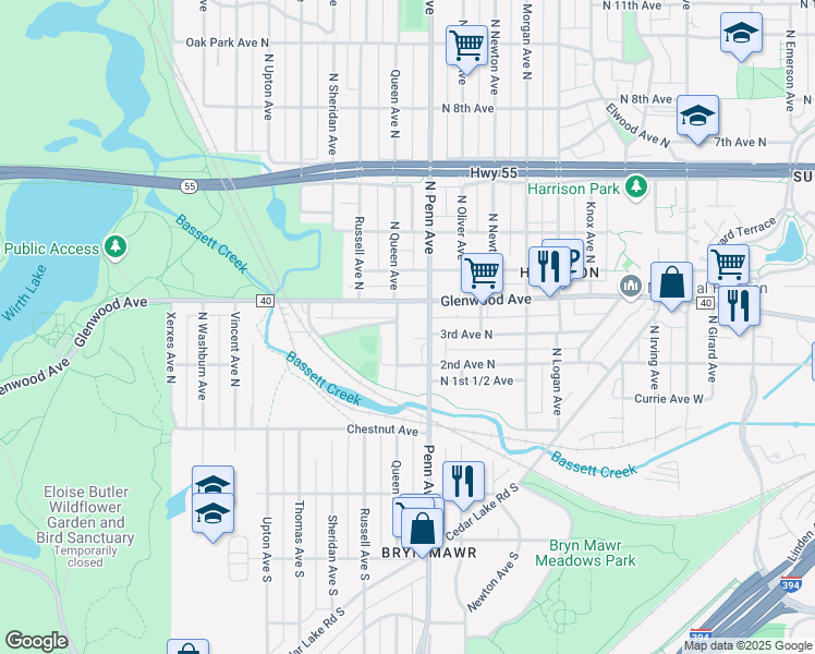 map of restaurants, bars, coffee shops, grocery stores, and more near in Minneapolis