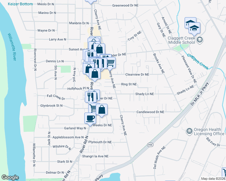 map of restaurants, bars, coffee shops, grocery stores, and more near 823 Hopkins Court Northeast in Keizer