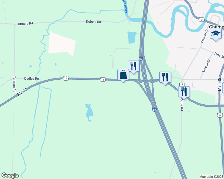 map of restaurants, bars, coffee shops, grocery stores, and more near in Champlain