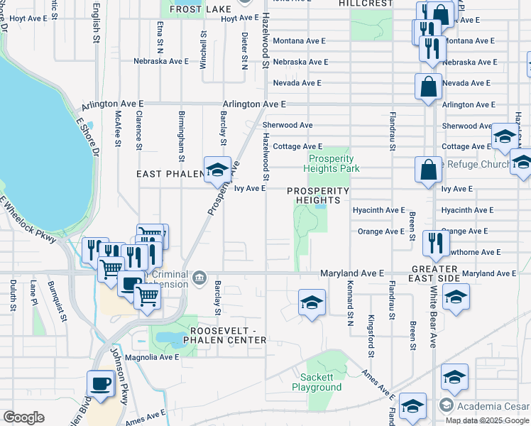 map of restaurants, bars, coffee shops, grocery stores, and more near 1349 Arcade Street in Saint Paul