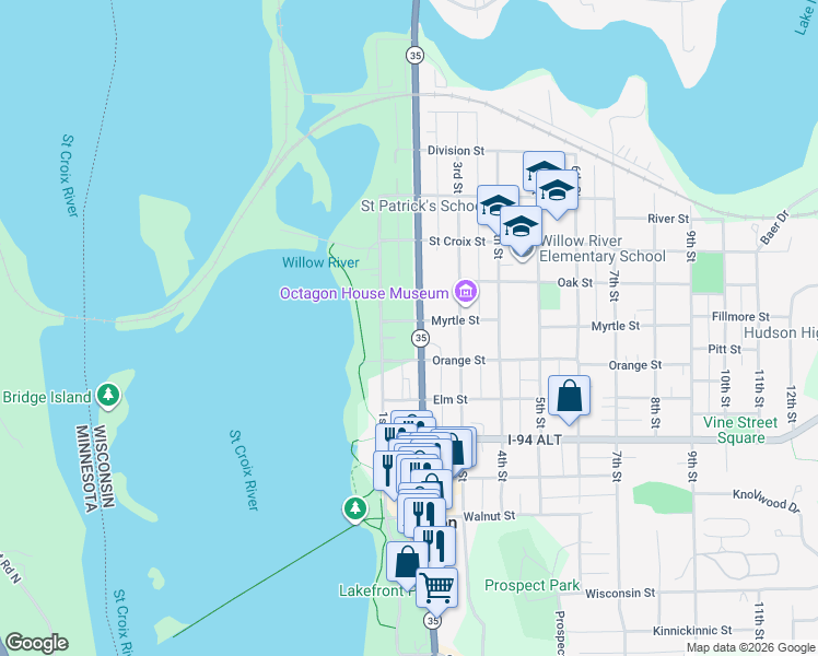 map of restaurants, bars, coffee shops, grocery stores, and more near 927 2nd Street in Hudson