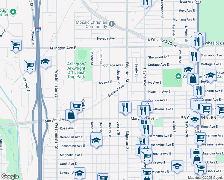 map of restaurants, bars, coffee shops, grocery stores, and more near 531 Brainerd Avenue in Saint Paul