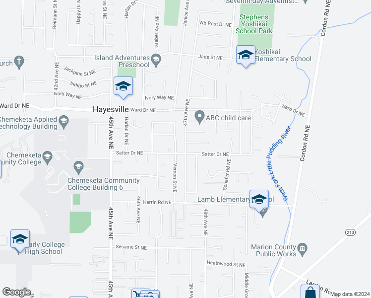map of restaurants, bars, coffee shops, grocery stores, and more near 4223 47th Avenue Northeast in Salem