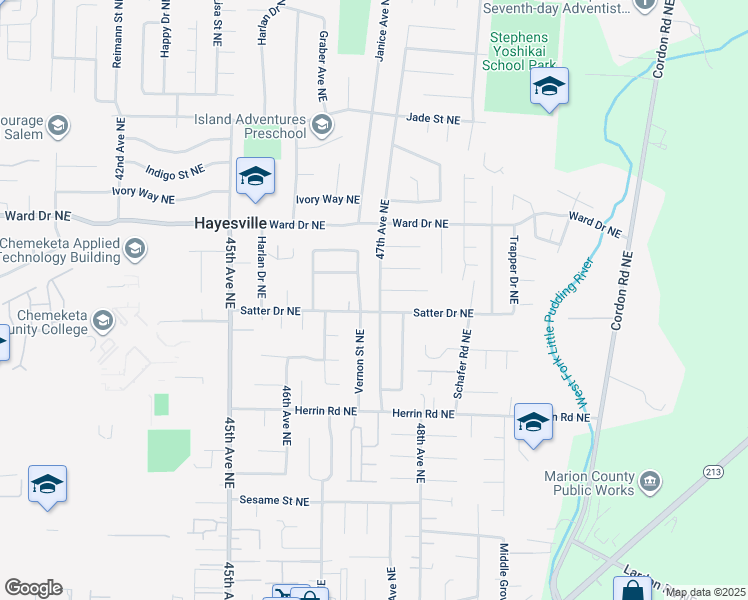 map of restaurants, bars, coffee shops, grocery stores, and more near 4223 47th Avenue Northeast in Salem