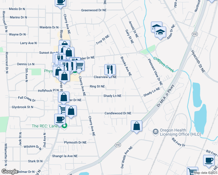 map of restaurants, bars, coffee shops, grocery stores, and more near 1267 Ring Street Northeast in Keizer
