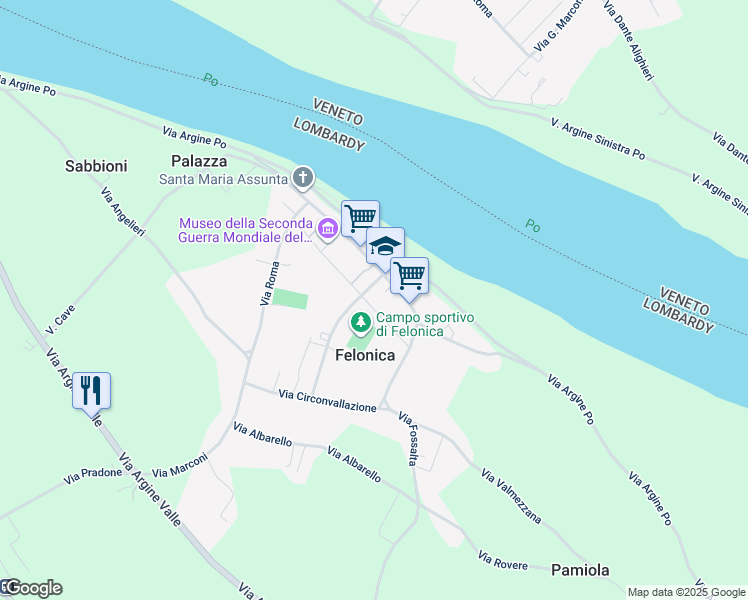 map of restaurants, bars, coffee shops, grocery stores, and more near 78 Via Garibaldi in Felonica