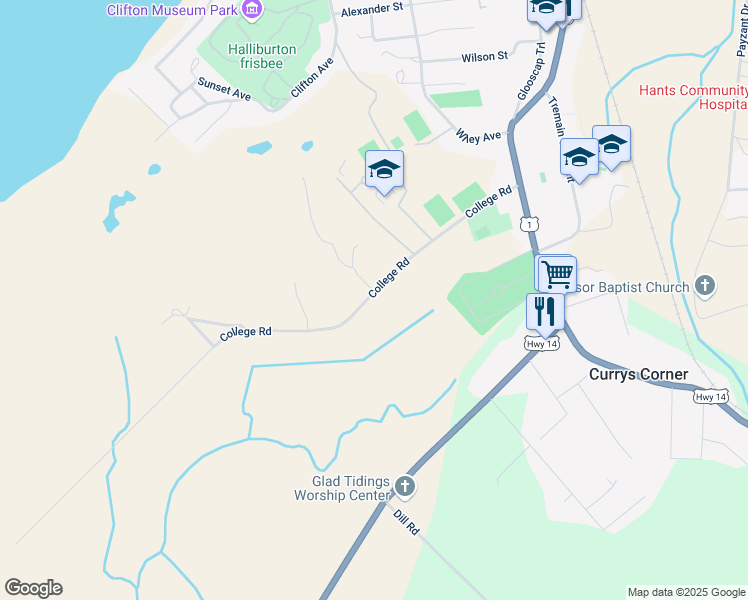 map of restaurants, bars, coffee shops, grocery stores, and more near 451 College Road in Windsor