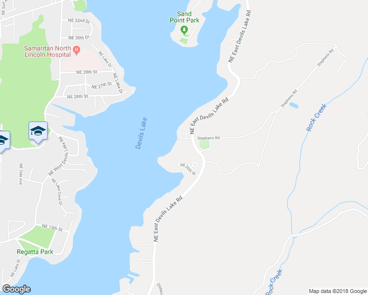 map of restaurants, bars, coffee shops, grocery stores, and more near 2175 Northeast East Devils Lake Road in Otis