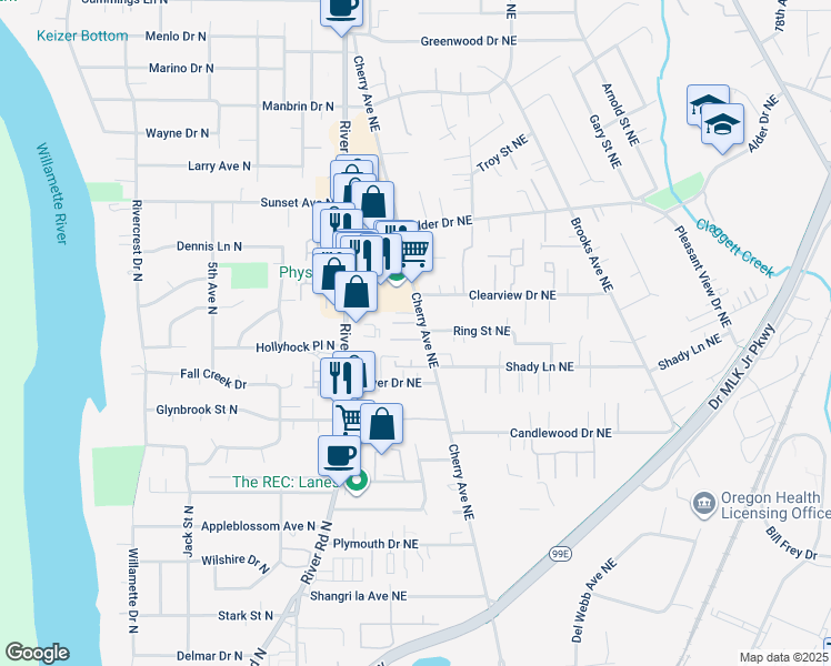 map of restaurants, bars, coffee shops, grocery stores, and more near 823 Hopkins Court Northeast in Keizer