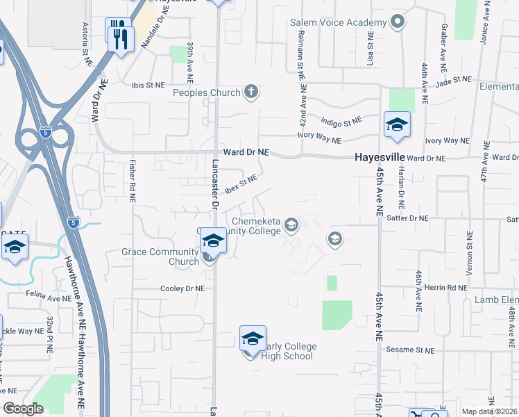 map of restaurants, bars, coffee shops, grocery stores, and more near 4209-4471 Satter Drive Northeast in Salem