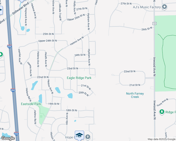 map of restaurants, bars, coffee shops, grocery stores, and more near 7859 23rd Street North in Oakdale