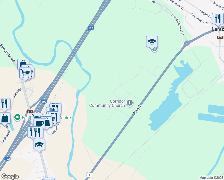 map of restaurants, bars, coffee shops, grocery stores, and more near 51 Lew Crescent in East Hants
