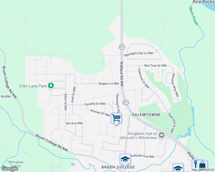 map of restaurants, bars, coffee shops, grocery stores, and more near 2224 Rogers Lane Northwest in Salem