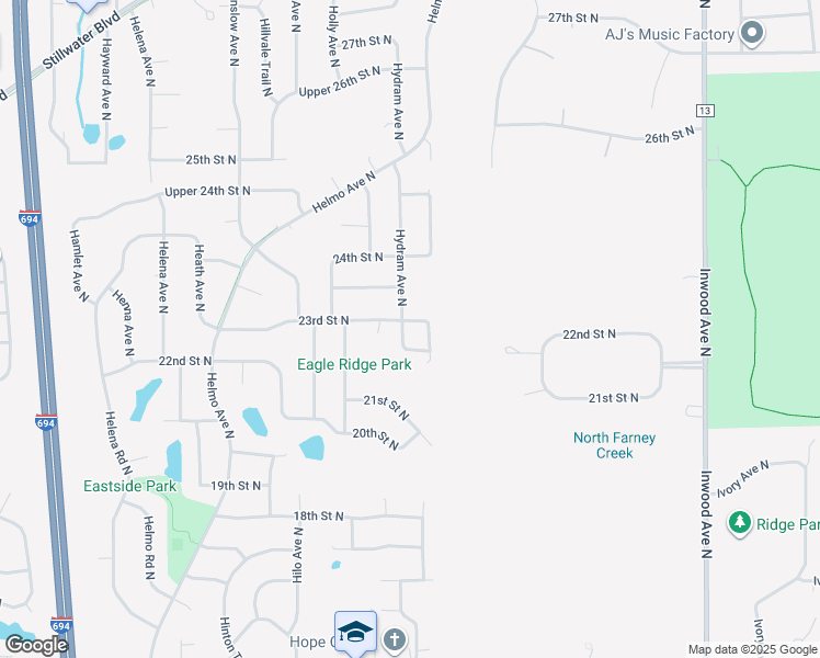 map of restaurants, bars, coffee shops, grocery stores, and more near 7859 23rd Street North in Oakdale